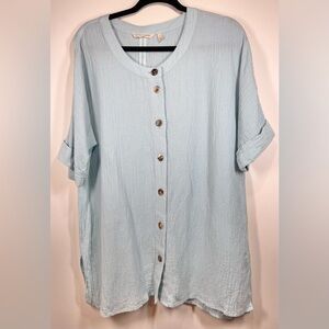 Soft Surroundings Women’s Tunic Top Blue Talia Button Up Blouse Gauze Size Small